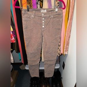 Free People Button Fly Skinny Corduroy Pants Frayed Hem Size 26